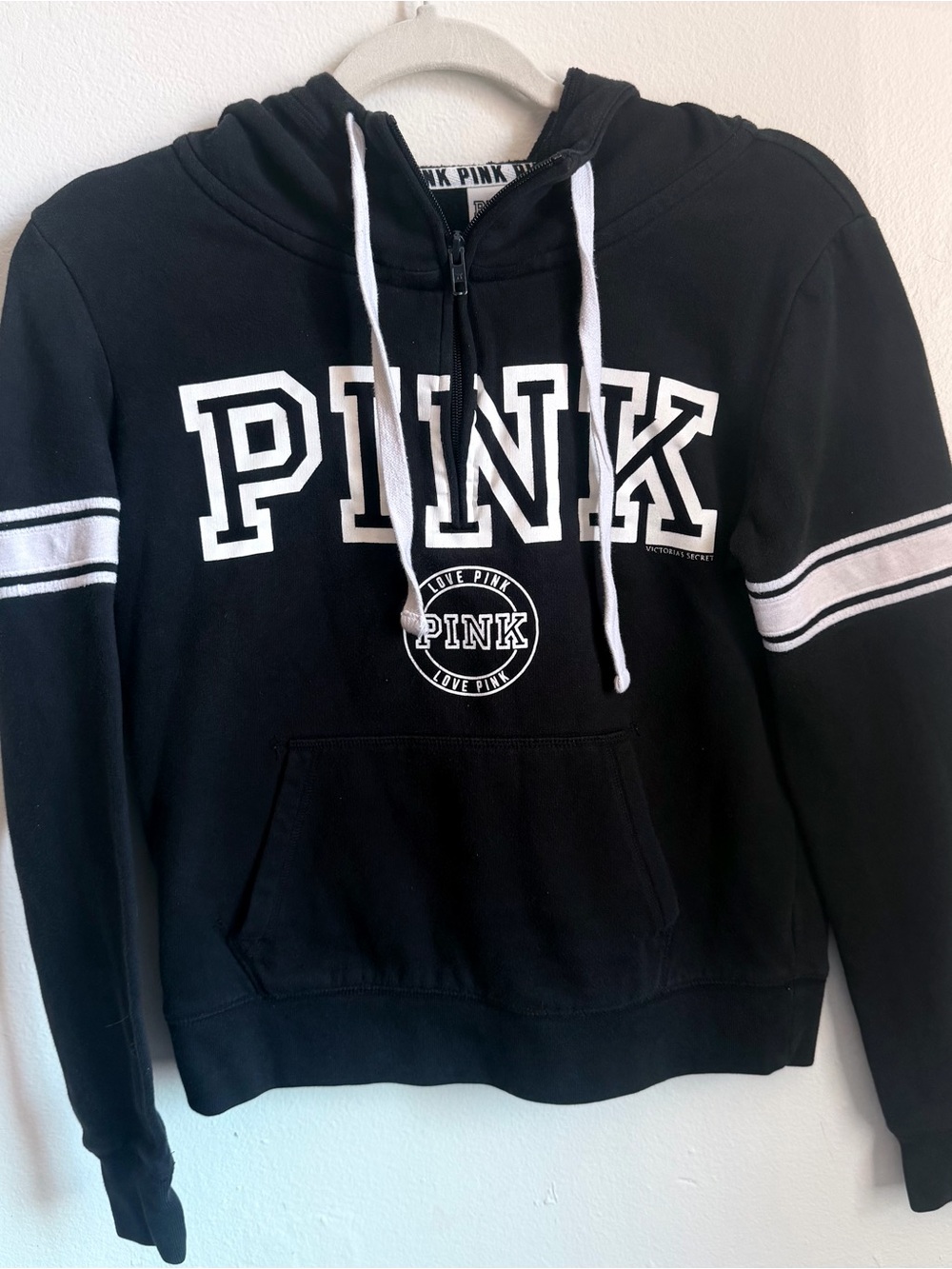 PINK Victoria's Secret Black & White Logo Zip Hoodie